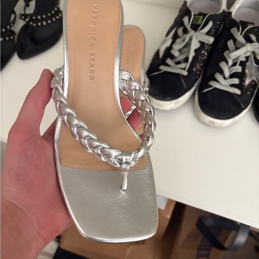 Veronica Beard Silver Braided Women's heels size 8 authentic
